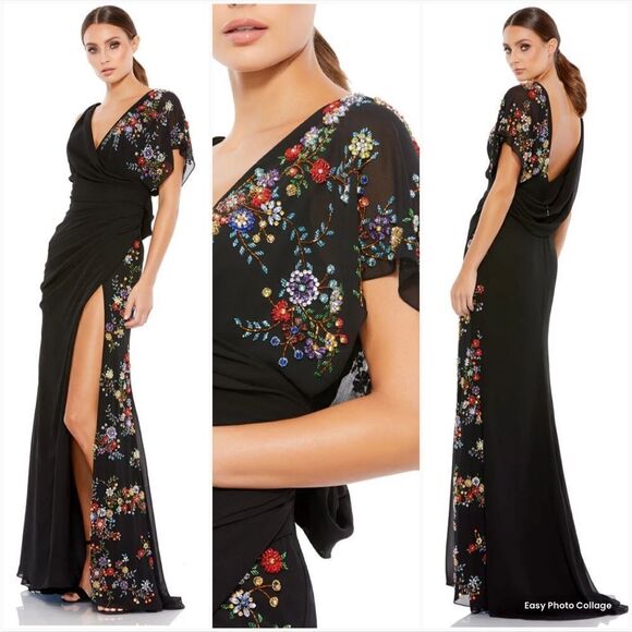 Mac Duggal 26530 Womens FAUX WRAP MULTI COLORED BEADED FLORAL GOWN Dress - Picture 1 of 15